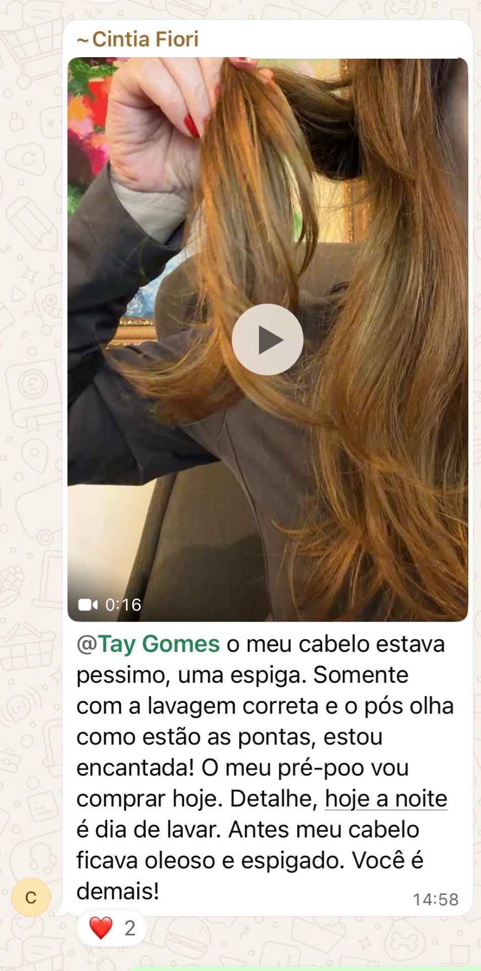 Print de aluna 6 compartilhando resultado do método Escova Perfeita
